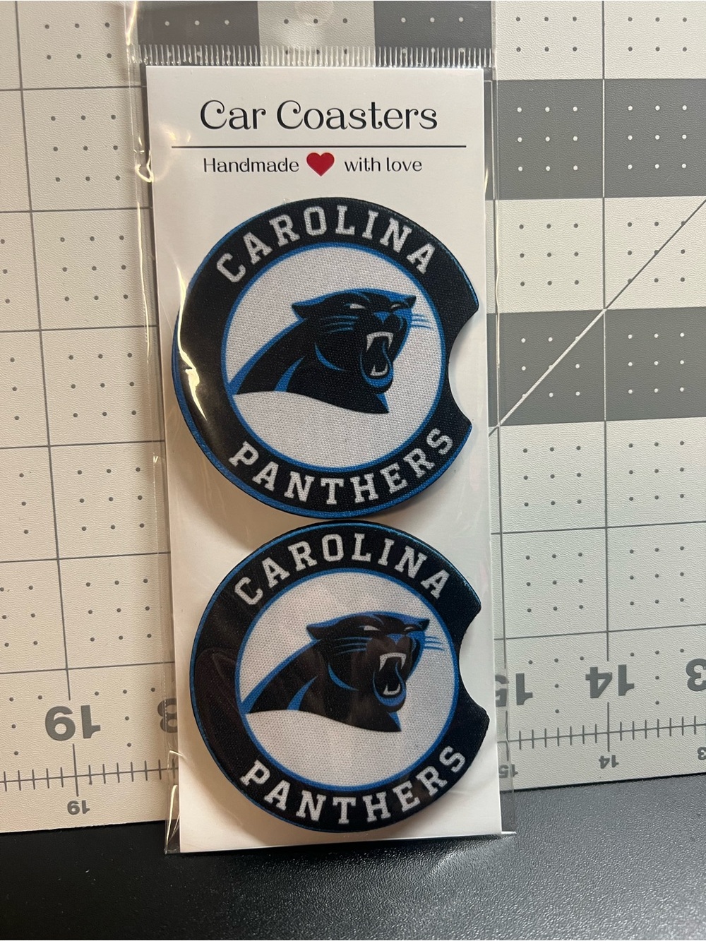 Carolina Panthers Car Coasters - Black & Blue (Set of 2)